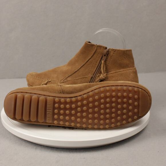 Moccasin Boho Fringe MINNETONKA Women's 7.5 Bootie Brown Suede Side Zip Up - Picture 7 of 10